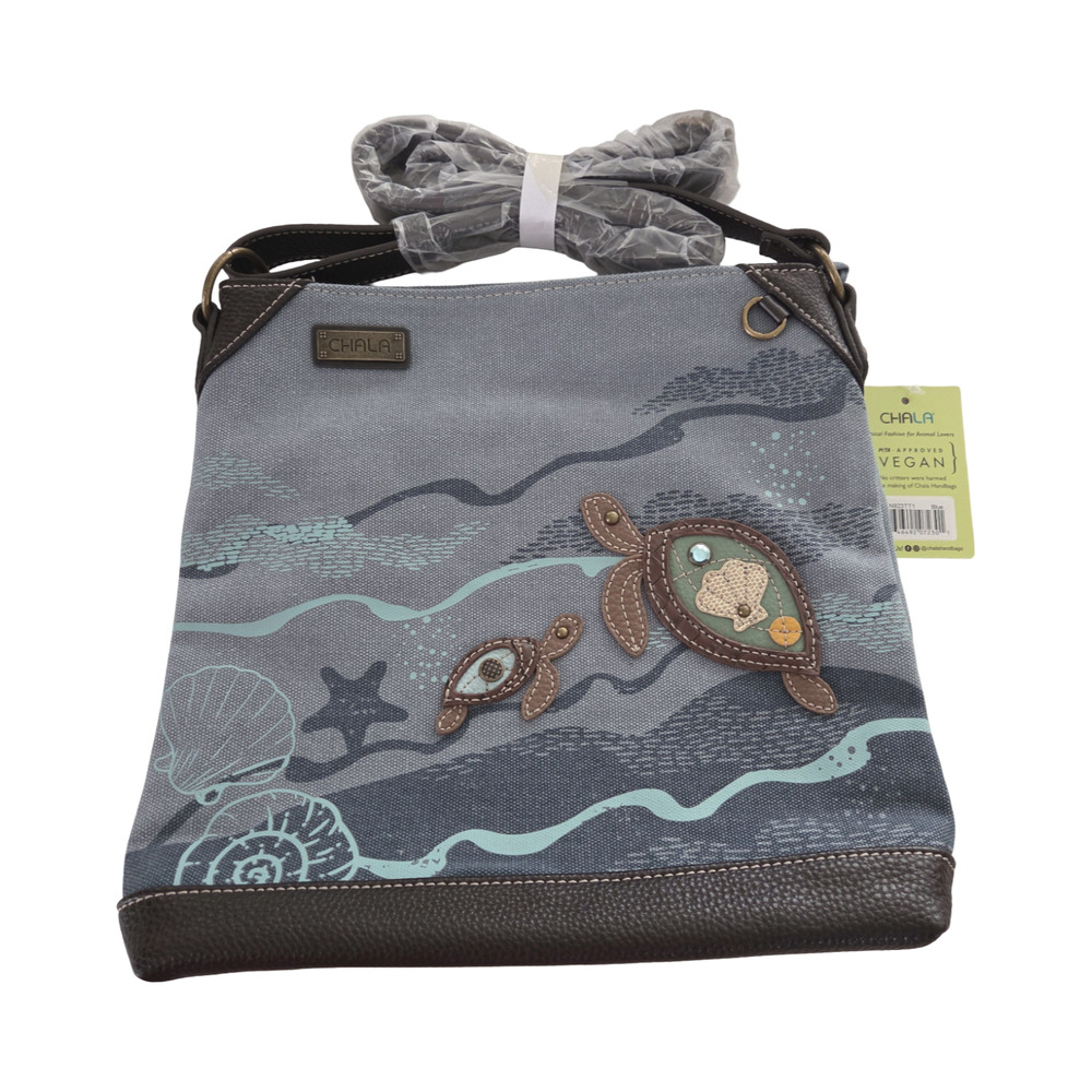 NWT Chala | Turtle Embellished Canvas Crossbody Vegan Ethical Handbag Pockets